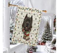 Divertente bandiera natalizia in legno per cani Corso, 71 x 101 cm, double-face, decorativa per esterni, rustica, per cortile, casa, casa colonica, piccola bandiera da giardino