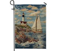 Divertente bandiera nautica da giardino con barca a vela 30,5 x 45,7 cm, double face, decorativa per esterni, per lavori a maglia, faro e nave, bandiera per la casa, bella barca all'aperto, piccola