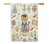 Divertente bandiera nautica ghepardo blu navy per casa, 71 x 101 cm, double face, per esterni, rotta della nave estiva, bandiera verticale in tela con animali, bandiera per la casa, bella bandiera