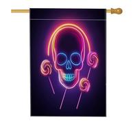 Divertente bandiera per casa con scheletro al neon, 71 x 101 cm, double-face, per decorazione esterna, teschio psichedelico spaventoso caramella, bandiera per la casa, strana bandiera raccapricciante