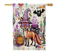 Divertente bandiera per casa con volpe graffiti per Halloween, 71 x 101 cm, double face, decorativa per esterni, spaventosa strega calderone frontyard bandiera per la casa, raccapricciante piccola