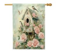 Divertente bandiera per casa degli uccelli da fattoria, 71 x 101 cm, double-face, decorativa per esterni, motivo floreale ad acquerello, bandiera per la casa, per la primavera e l'estate, per esterni