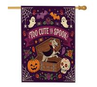 Divertente bandiera per casa del cane levriero di Halloween, 71 x 101 cm, double-face, decorativa per esterni, spaventosa bara gotica, fantasma in lino, bandiera per la casa, spettrale per esterni