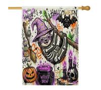 Divertente bandiera per Halloween con bradipo, 71 x 101 cm, double face, decorativa per esterni, spaventosa strega calderone anteriore in lino per la casa, raccapricciante piccola bandiera da giardino