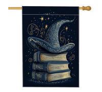Divertente bandiera per la casa con cappello da strega di Halloween, 71 x 101 cm, double-face, per decorazione esterna, fantasy libro magico fronte, bandiera per la casa, motivo horror spaventoso