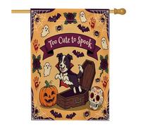 Divertente bandiera per la casa del cane Border Collie per Halloween, 71 x 101 cm, double-face, decorativa per esterni, spaventosa bara gotica, fantasma in lino, per la casa, spettrale per esterni