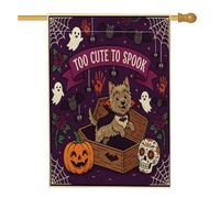 Divertente bandiera per la casa del cane Cairn Terrier, 71 x 101 cm, double-face, decorativa per esterni, spaventosa bara gotica, fantasma, bandierina per la casa, spettrale per esterni, piccola