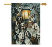 Divertente bandiera per la casa del cane Springer Spaniel, 71 x 101 cm, per esterni, casa stregata, castello, cucciolo, bandiera verticale standard, in lino, decorazione per esterni