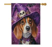 Divertente bandiera per la casa del cane strega e beagle, 71 x 101 cm, double face, per esterni, cappello da mago, cucciolo, bandiera verticale in tela per la casa, bandiera gotica per cortile