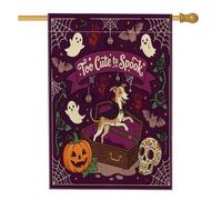 Divertente bandiera per la casa del cane Whippet di Halloween, 71 x 101 cm, double face, decorativa per esterni, spaventosa bara gotica, fantasma in lino, bandiera per la casa, spettrale all'aperto