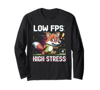 Divertente Basso FPS High Stress Gaming Fox Pixel Art Design Maglia a Manica