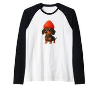 Divertente bassotto con cappello alla fragola Maglia con Maniche Raglan