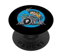 Divertente batterista selvaggio Drumming sulla batteria Kit cartone animato illustrazione PopSockets PopGrip Adesivo