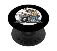 Divertente batterista selvaggio Drumming sulla batteria Kit cartone animato illustrazione PopSockets PopGrip Adesivo