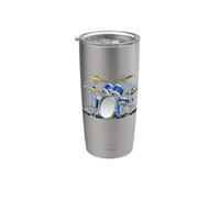 divertente, batteristi, batteria, set, cartone animato, illustrazione Bicchiere termico in acciaio inox doppia parete