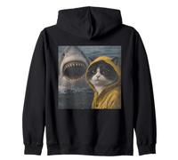 Divertente Bicolor Cat Shark Attack Meme Vintage Felpa con Cappuccio