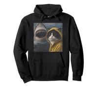 Divertente Bicolor Cat Shark Attack Meme Vintage Felpa con Cappuccio