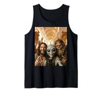 Divertente Bigfoot Alien Gesù Rock On Hand Sign UFO Selfie Canotta