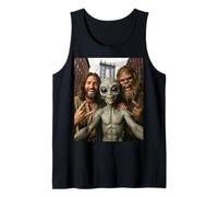 Divertente Bigfoot Alien Gesù Rock On Hand Sign UFO Selfie Canotta