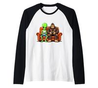 Divertente Bigfoot Alien Sasquatch Gaming UFO Design Maglia con Maniche Raglan