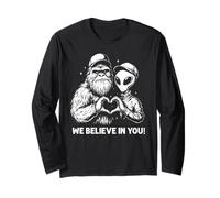 Divertente Bigfoot e Alieno Che Fanno Un Cuore con Il Segno dell'amore Maglia a Manica