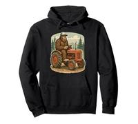 Divertente Bigfoot Farmer Guidare Trattore nella Foresta Felpa con Cappuccio