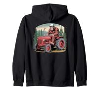 Divertente Bigfoot Farmer Guidare Trattore nella Foresta Felpa con Cappuccio