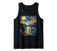 Divertente Bigfoot UFO Lago Mostro Van Gogh Notte Stellata Canotta
