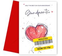 Divertente biglietto di anniversario per nonni, design umoristico a forma di cuore rosso, solo il miglior biglietto di anniversario di matrimonio per nonni, interno bianco, realizzato nel Regno Unito
