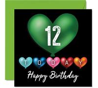Divertente biglietto di auguri 12° compleanno ragazzi e ragazze con palloncini a forma di cuore biglietto di auguri figlio figlia fratello sorella nipote nipote cugino 145mm
