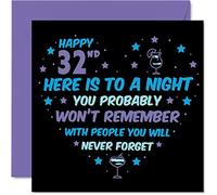 Divertente biglietto di auguri 32° compleanno uomini e donne non ricorderà biglietto di auguri 32 anni figlio figlia fratello sorella cugina amica 145mm
