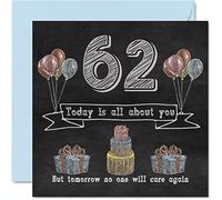 Divertente biglietto di auguri 62° compleanno uomo donna - lavagna a gesso - biglietto di auguri di buon compleanno zia mamma papà tata nonno nonno nonna cugino 145mm