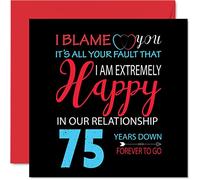 Divertente biglietto di auguri 75° anniversario di matrimonio marito moglie con scritta in lingua inglese "Your Fault I'm Extremely Happy" (lingua italiana non garantita) biglietto di