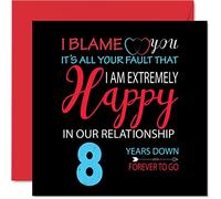 Divertente biglietto di auguri 8° anniversario di matrimonio marito moglie con scritta in lingua inglese "Your Fault I'm Extremely Happy" (lingua italiana non garantita) biglietto di auguri