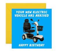 Divertente biglietto di auguri di compleanno con scritta in lingua inglese "Electric Vehicle Has Arrived" - Scooters - Biglietto di auguri per amici, mamma, papà, colleghi, zia, zio, fratello, sorella