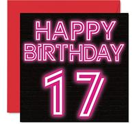 Divertente biglietto di auguri il 17° compleanno ragazzi e ragazze neon Glow - Biglietto di auguri figlio figlia fratello sorella nipote nipote nipote 145mm biglietto di