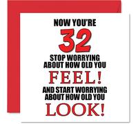 Divertente biglietto di auguri il 32° compleanno uomini e donne con scritta in lingua inglese "How old you look" biglietto di auguri papà mamma figlio figlia fratello sorella zio