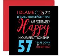 Divertente biglietto di auguri il 57° anniversario di matrimonio marito moglie con scritta in lingua inglese Your Fault I'm Extremely Happy (lingua italiana non garantita) 57°