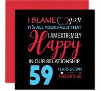 Divertente biglietto di auguri il 59° anniversario di matrimonio marito moglie con scritta in lingua inglese Your Fault I'm Extremely Happy (lingua italiana non garantita) 59°