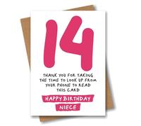 Divertente biglietto di auguri per 14° compleanno per nipote - Thank you for looking up from your phone - Sarcastico biglietto di compleanno per quattordicesimo compleanno