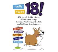 Divertente biglietto di auguri per 18° compleanno con cane Corgi, tema finalmente legale