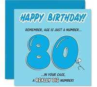 Divertente biglietto di auguri per 80° compleanno, con scritta "Big Laughs for the Big 8-0", design blu audace con uno scherzo sfacciato sull'età, sicuro di solleticare il loro senso dell'umorismo