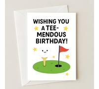 Divertente biglietto di auguri per compleanno, con scritta in lingua inglese "Wishing You a Tee-mendous Birthday!" - Simpatico gioco di parole per lui, lei o papà, formato A5, interno bianco, con