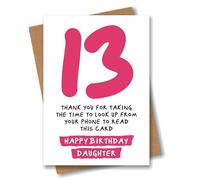 Divertente biglietto di auguri per il 13° compleanno della figlia, con scritta in lingua inglese "Thank You for Looking Up from Your Phone", sarcastico, per tredicesimo compleanno
