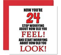 Divertente biglietto di auguri per il 24° compleanno per uomini e donne, con scritta in lingua inglese "How old you look", biglietto di auguri per figlio, figlia, fratello, sorella, zio, zia, nipote
