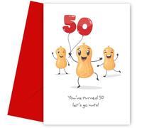 Divertente biglietto di auguri per il 50° compleanno di un amico - Turning 50 Go Nuts - Biglietto di auguri per il 50° compleanno per uomini e donne, fratello, sorella, marito, moglie, migliore amico