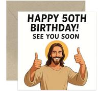 Divertente biglietto di auguri per il 50° compleanno, scherzo "See you soon", sarcastico, pietra miliare, umorismo, regalo per uomini o donne, interno bianco con busta