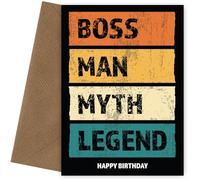 Divertente biglietto di compleanno Boss - Man Myth Legend - Biglietto di auguri di compleanno per uomini di qualsiasi età 18-100 anni, buon compleanno, Boss