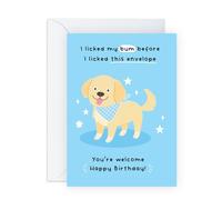 Divertente biglietto di compleanno con cane - Bum Lick Golden Retriever - Auguri e risate per i propri cari, amici, mamma, papà, figlia, figlio, sorella, fratello, zia, zio, nipote, collega, donne