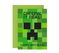 Divertente biglietto di compleanno ispirato a Minecraft, regalo per bambini, ragazzi, figli, nipoti, ragazze, adolescenti, nipoti, amici, vicini e lui, viene fornito con divertenti adesivi